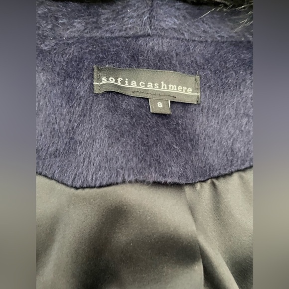 Sofia cashmere alpaca wool coat in navy with shawl fur collar NWT - Picture 5 of 8